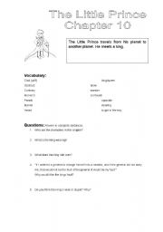 English Worksheet: The Little Prince Chapter 10
