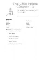 English Worksheet: The Little Prince Chapter 12