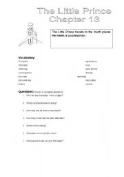 English Worksheet: The Little Prince Chapter 13