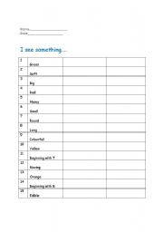 English worksheet: I see something....