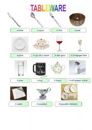 English Worksheet: Tableware