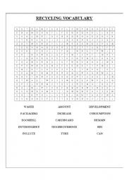 English Worksheet: Wordsearch recycling