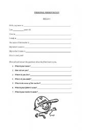 English worksheet: Personal Presentation