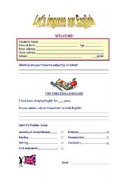English Worksheet: Welcome Sheet: first class