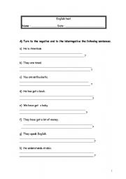 English Worksheet: Negative and interrogative sentences + adverbs of frequency