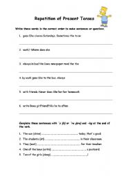 English worksheet: present tenses