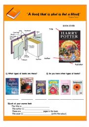 English Worksheet: Book day! Parts and types of books.