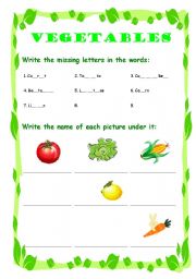 English Worksheet: vegetables