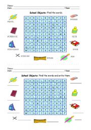 English Worksheet: classroom objects