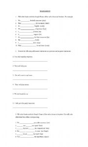 English worksheet: USE OF WILL