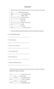 English Worksheet: USE OF WILL