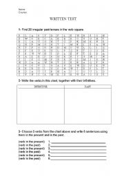 English worksheet: past simple -Irregular V.- Test