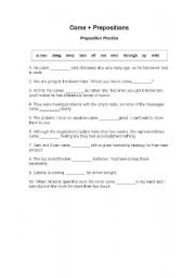 English Worksheet: Come + prepositions