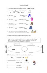 English Worksheet: How much is/are, vocabulary, demonstrative pronouns