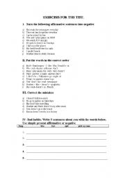 English worksheet: English test on Present simple plus reasing activity for beginners