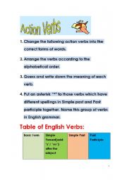 English worksheet: Action verbs: Past Tense and Past Participle