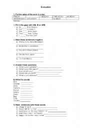 English worksheet: Days of the week, plurals,.... TEST