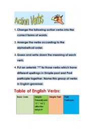 English worksheet: Action Verbs: Past and Past Participles(3)