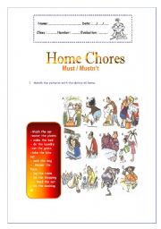 English Worksheet: Home Chores/ must - mustn`t 
