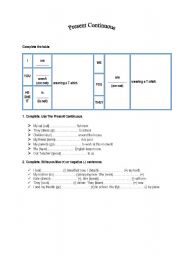 English worksheet: present continuous