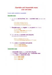 English Worksheet: Countable and Uncountable nouns, a/ an and some