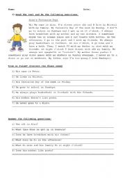 English Worksheet: Reading Comprehension (Present S.)