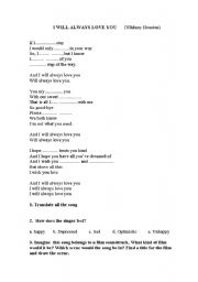 English Worksheet: I will always love you Whitney Houston