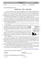 English Worksheet: Test - Romancing the computer