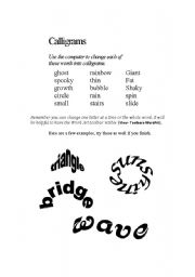 English worksheet: Calligrams - Shape Words