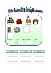 English worksheet: Furniture / rooms