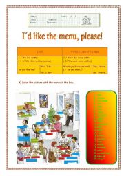 English Worksheet: Id like the menu, please