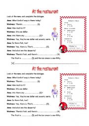 English Worksheet: At the restaurant