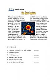 English Worksheet: The Solar System - reading activity