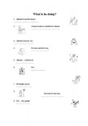 English Worksheet: What is he doing?