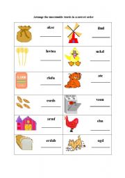 English Worksheet: uncramble words about The Little Red Hen or farm