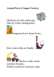 English Worksheet: animals tongue twister