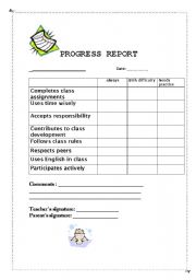 English Worksheet: Progress report
