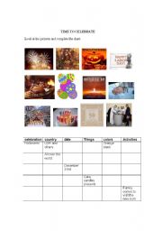 English worksheet: time to celebrate