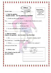 English worksheet: Sports & Offers