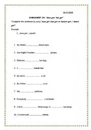 English worksheet: a worksheet on have got/has got