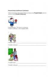 English worksheet: Present Simple and Present Continuous Pictures