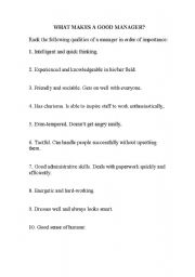English Worksheet: what makes a good manager