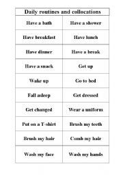 Daily routines vocabulary grid