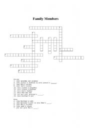 English Worksheet: Family Member Crossword