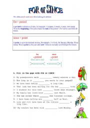 English Worksheet: FOR or SINCE