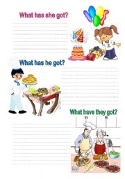 English Worksheet: HAVE GOT / HAS GOT/ Food