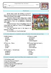 English Worksheet: TEST- HOUSE 1