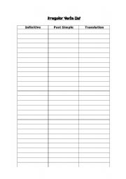 English Worksheet: blank list irregular-regular verbs