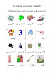 English worksheet: digraphs