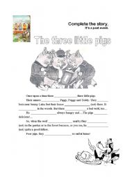 English Worksheet: The three little pigs story